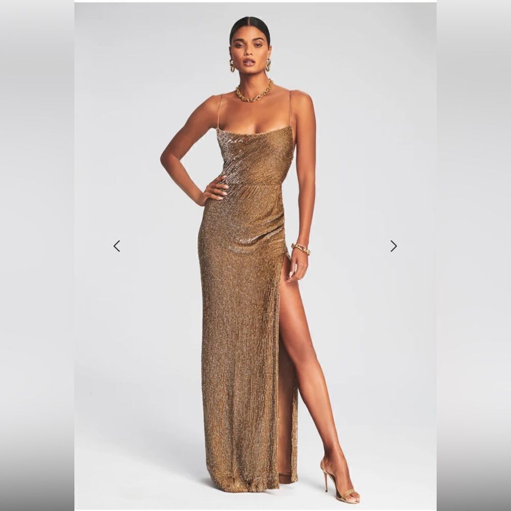 Retrofete Katya Sequin Gown bronze gold maxi dress slip wedding party $795 M
